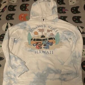 Disney Lilo and Stitch White and Blue-Dye Hoodie Unisex Large